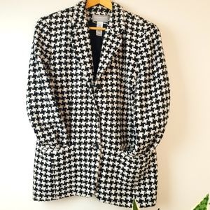 Houndstooth Wool Jacket Blazer Size 14 Black